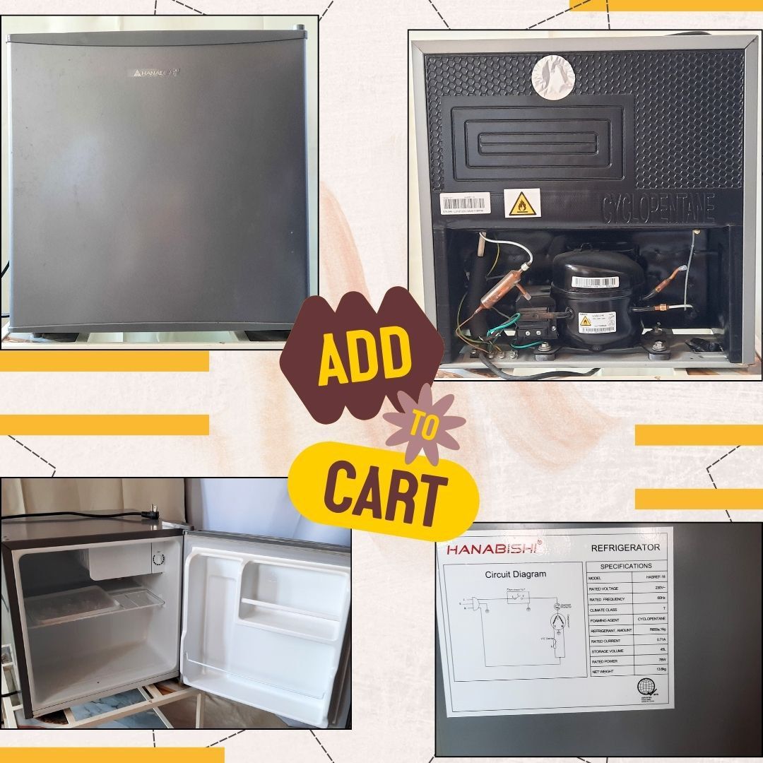 Hanabishi Mini Ref with free stand (Category: Refrigerators and Freezers) located in Manila. Submitted by sph_thrift6 (Listing ID 1457336114, Image 2). Description: This was used for exactly a year. We're selling this Hanabishin Mini Refrigerator as we no longer need it! It comes with a free refrigerator stand so you don't have to worry where you'll place it. We can send more photos if you wish! But for technical information, please see below: •1