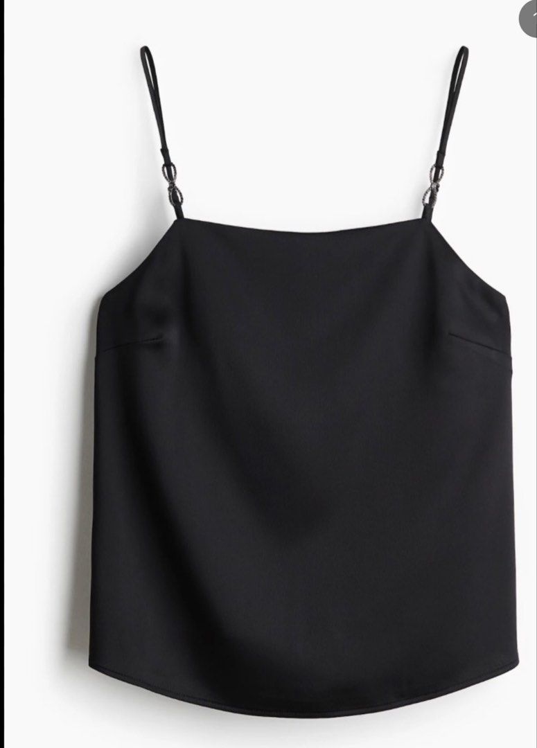 H&M Black Cami Top with Embellished Straps (Category: Sleeveless) located in Abucay. Submitted by kpl0719 (Listing ID 1457426557, Image 1). Description: - Black cami top from H&M - Features a chic square neckline - Unique jeweled strap detail - Perfect for dressing up or down - Size: EUR M / US M.