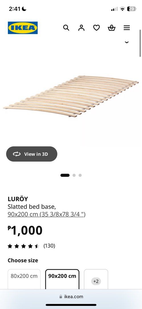 IKEA LURÖY Bed Slats 90x200cm (Category: Bedding & Towels) located in Taguig. Submitted by wavyier (Listing ID 1457505664, Image 2). Description: IKEA LURÖY bed slats This is for 90x20 Ikea beds - Size: 90x200cm - Wooden bed base - Bundled with straps - Purchased in 2024 RFS: Change bed Selling for 500 only Pickup only, Taguig Area.