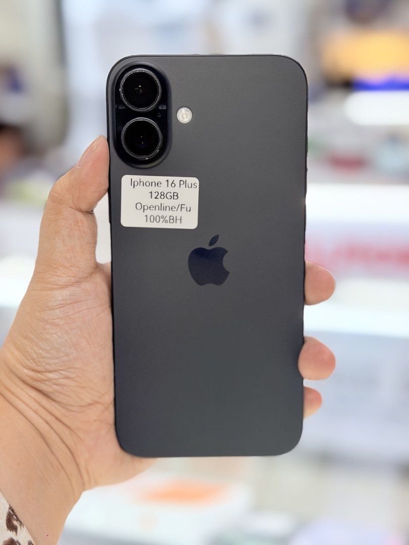 iPhone 16 Plus 128 100 BH (Category: iPhone 16 Series) located in Pasig City. Submitted by amirahdb (Listing ID 1457394276, Image 1). Description: iPhone 16 Plus 100% Batt health — PREOWNED ₱39,500 ONLY • 128GB Storage • 100% Battery Health • Black Color • Openline — Any SIM • Face ID ✓ • True Tone ✓ • Unli Check • Unli Reset • No Issue Paint Chips bandang Camera (See pictures attached) INCLUSIONS: Adapter + Cable , Case and Tempered MODE OF PAYM