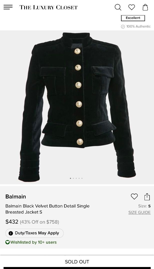 jacket (Category: Coats, Jackets and Outerwear) located in Baguio. Submitted by me1960 (Listing ID 1457510633, Image 3). Description: BALMAIN inspired - Luxurious blue velvet jacket - Made in France - Elegant gold button details - Two functional front pockets - Stylish mandarin collar - Fabric 1: 100% Viscose - Fabric 2: 100% Silk - Lining: Viscose, Cotton - Perfect statement piece for any outfit No return no exchange.