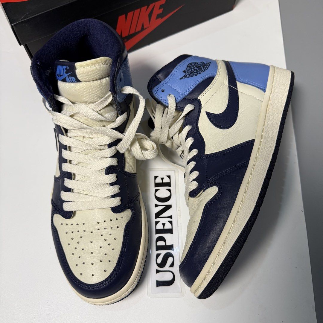 Jordan 1 High OG Obsidian Unc (Category: Sneakers) located in Makati City. Submitted by uspence (Listing ID 1457409206, Image 2). Description: Jordan 1 High OG Obsidian Unc • Used / Legit (Local Release) • Sz: 8.5 Mens complete w/box & original Laces 2 Laces(Will add extra sail laces from laceswap project) • Minor Toe box Crease from usage • Ship: LBC/Grab only ‼️Check last photo for certificate of authenticity by CheckCheck Meetup: By arrangemen