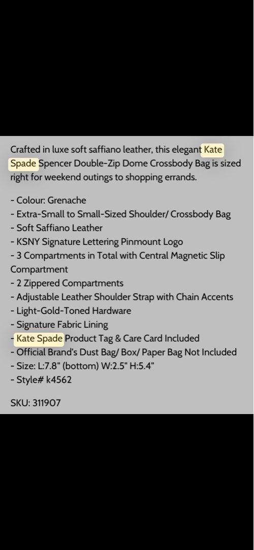 Kate Spade bag (Category: Cross-body Bags) located in Batangas. Submitted by decluttery0908 (Listing ID 1457380217, Image 2). Description: KATE SPADE Spencer Double-zip Dome Crossbody Bnwt 💯 authentic from US FREE SHIPPING thru j&t only RFS: too many bags.