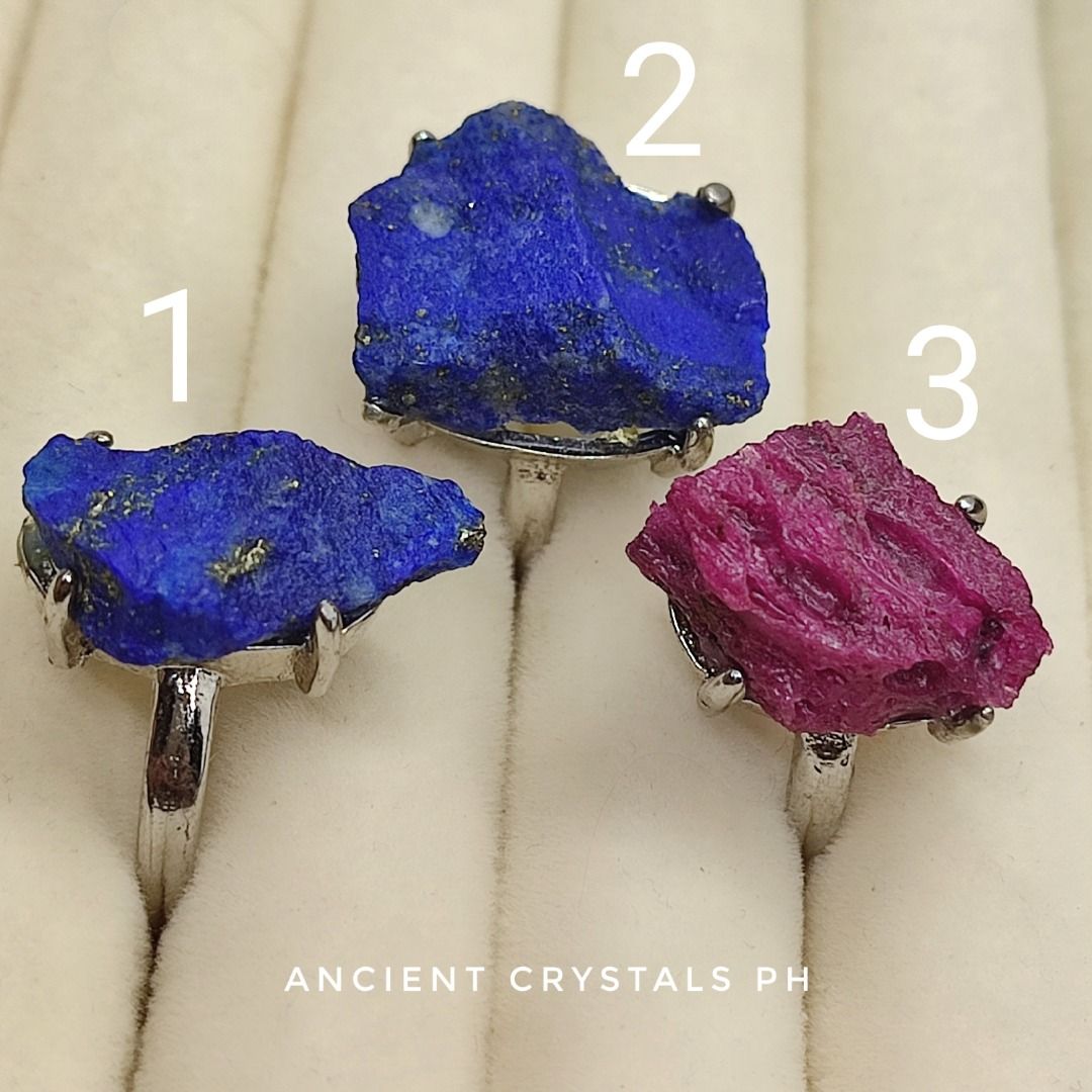 Lapis Lazuli and Ruby Raw Rings ✨ (Category: Rings) located in Makati City. Submitted by ancientph (Listing ID 1457507961, Image 2). Description: Lapis Lazuli and Ruby Raw Rings ✨ From the Golden Hours Collection 1 - Lapis Lazuli (20.6 mm / 4.00 g) 2 - Lapis Lazuli (20.2 mm/ 4.96 g) 3 - Ruby (15.1 mm /3.90 g) Lapis Lazuli is good for: -Stimulates wisdom, truth, and intellectual ability -Enhances self-expression and clear communication -Encourages