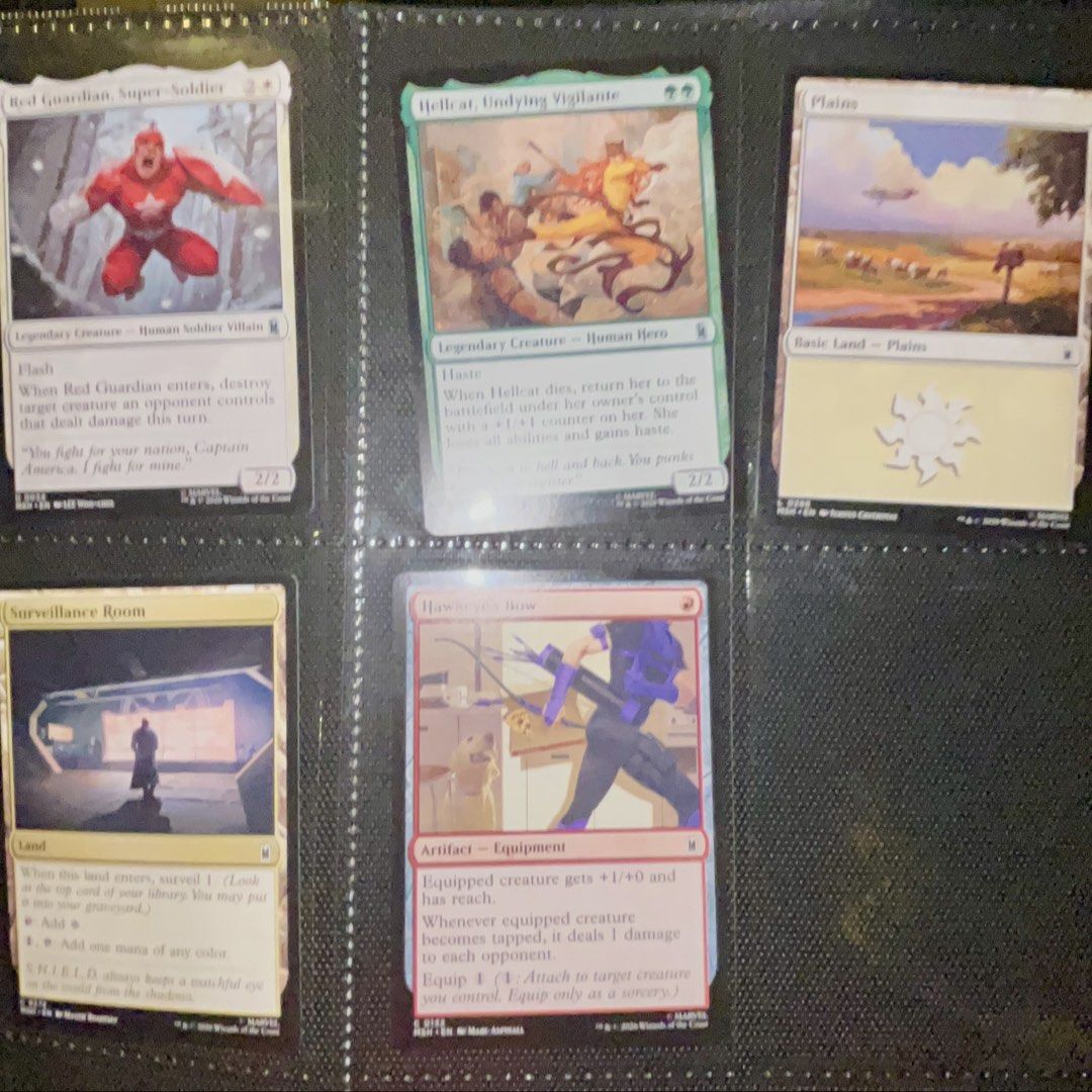 Magic The Gathering Marvel Cards - Mjolnir, Thor, Leviathan, Killmonger (Category: Raw Singles) located in Muntinlupa City. Submitted by phseller (Listing ID 1457462314, Image 3). Description: - Marvel Themed Magic The Gathering Cards - Includes Mjolnir, Hammer of Thor, Leviathan, Killmonger, Scourge of Wakanda, and more! - Great for both collectors and players - All cards are kept in protective sleeves - Please check photos for the complete list