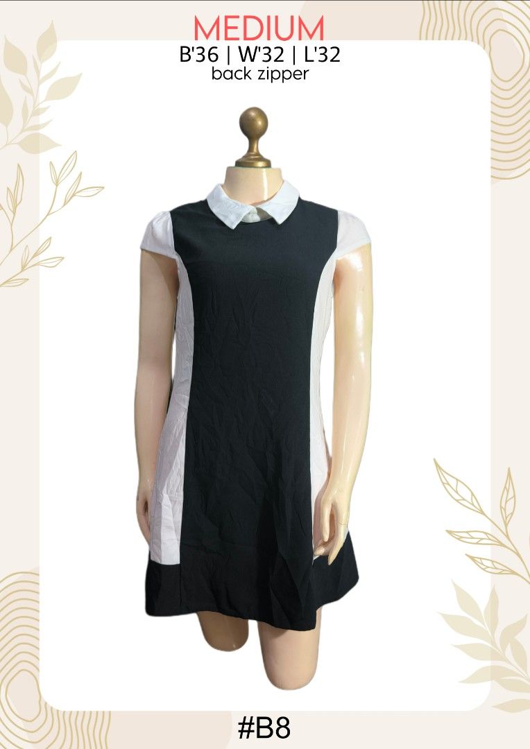 Medium Black and White Collared Dress with Back Zipper (Category: Dresses) located in Marikina City. Submitted by mrlfashion23 (Listing ID 1457356196, Image 1). Description: - Classic black and white dress with a stylish collar. - Size: Medium - Measurements: Bust 36", Waist 32", Length 32" - Convenient back zipper closure. - Versatile design, suitable for any occasion..