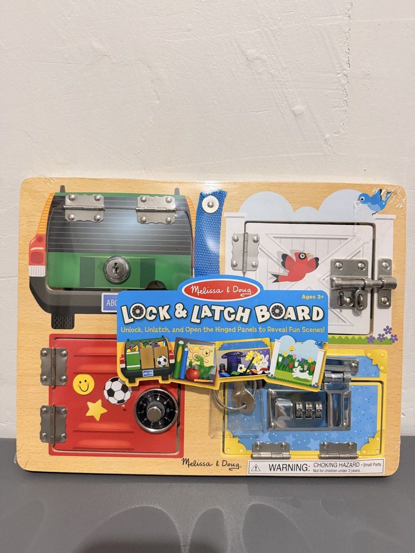 Melissa & Doug Lock & Latch Board Ages 3+ (Category: Educational & Learning Toys) located in Pasig City. Submitted by kaiplays (Listing ID 1457482223, Image 1). Description: 📍 Pasig City 🚛 Grab, Lalamove, SCO ✔️ COD within Metro Manila (have own rider).
