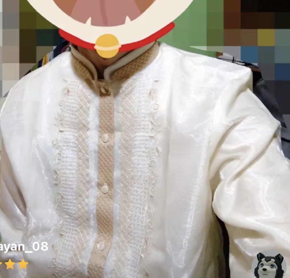 Modern Barong Tagalog Double Collar - Size M -L (Category: Formal Shirts) located in Manila. Submitted by sheinevida (Listing ID 1408119824, Image 2). Description: M to LARGE frames for men can include black slacks size 32 add - 250 brown slacks size 32 for 350 black shoes once used size 41 -400 all once used rfs: served its purpose .