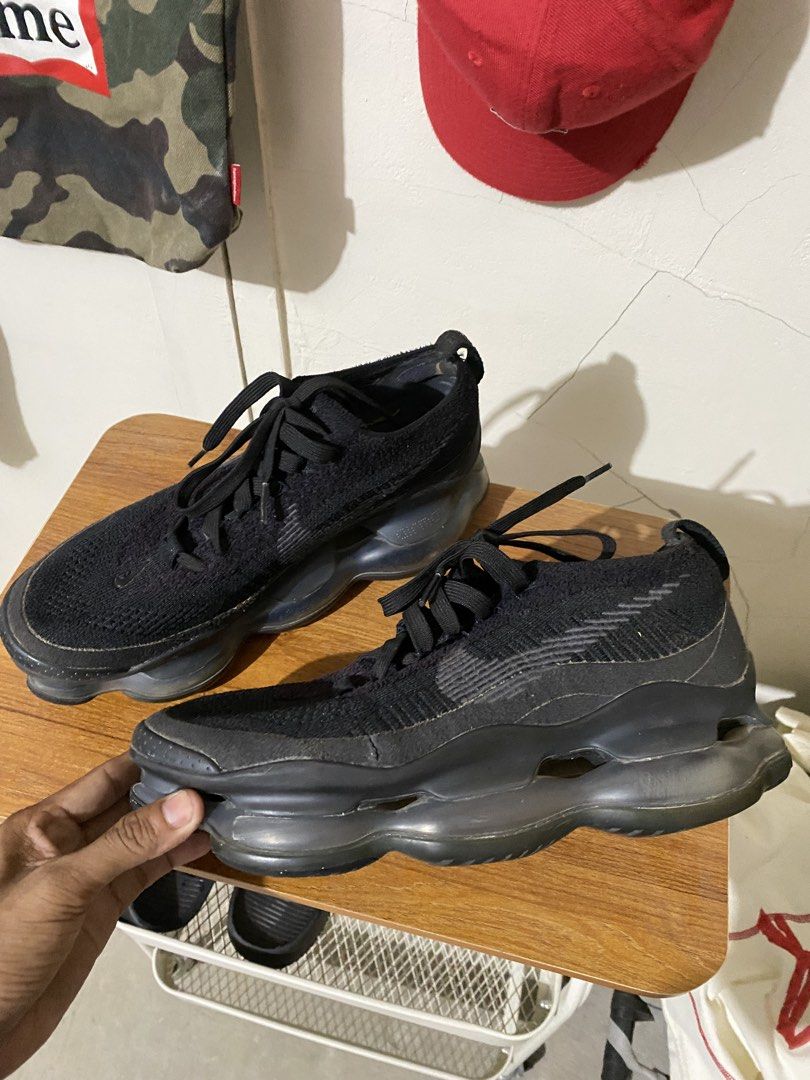 NIKE AIR MAX SCORPION FLYKNIT TRIPLE BLACK (Category: Sneakers) located in Lebak. Submitted by tomaythrift (Listing ID 1457455964, Image 1). Description: US 9.5/ UK 8.5/ EUR 43 Minor issue - see last photo.