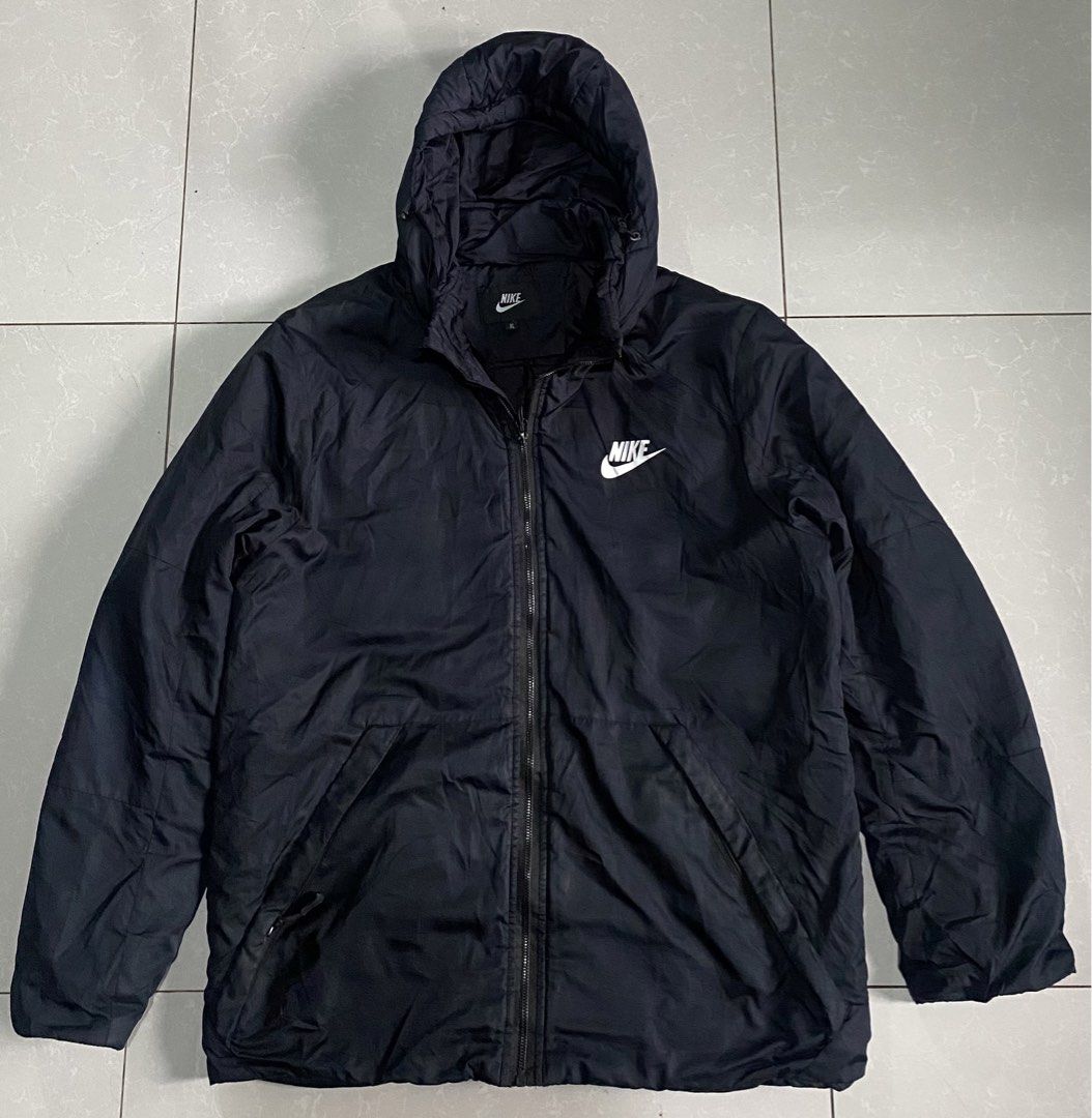 Nike Black Hooded Jacket XL (Category: Coats, Jackets and Outerwear) located in Mabalacat. Submitted by bargzleisurewear (Listing ID 1457502746, Image 1). Description: - Black Nike jacket with hood - Full zip closure - Two side pockets - Nike logo on chest and back - Size XL - Ideal for everyday wear.