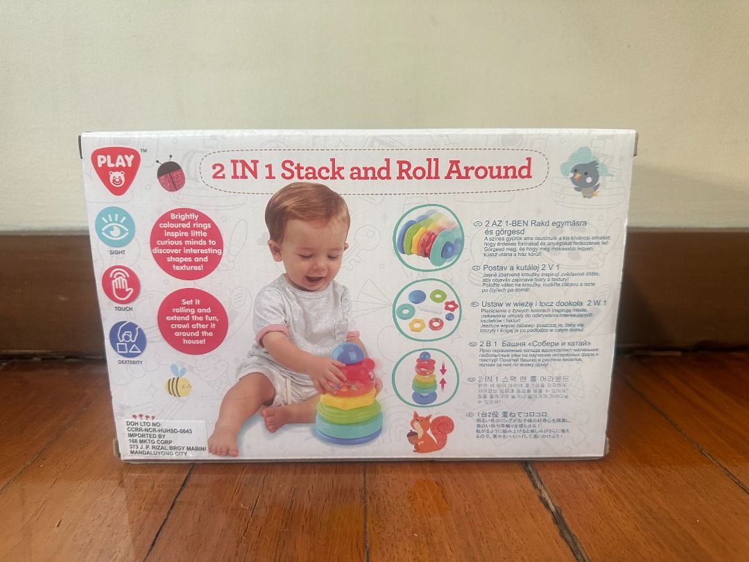 PLAY 2 in 1 Stack and Roll Around Baby Toy (Category: Infant Playtime) located in Makati City. Submitted by travelfinds34611 (Listing ID 1457408262, Image 2). Description: Brand New, Unopened Box - Fun stacking and rolling toy for babies 12 months and up. - Includes colorful rings to stack. - Features a base that rolls for added fun. - Helps develop motor skills and shape recognition. - Perfect for little ones exploring and learning..