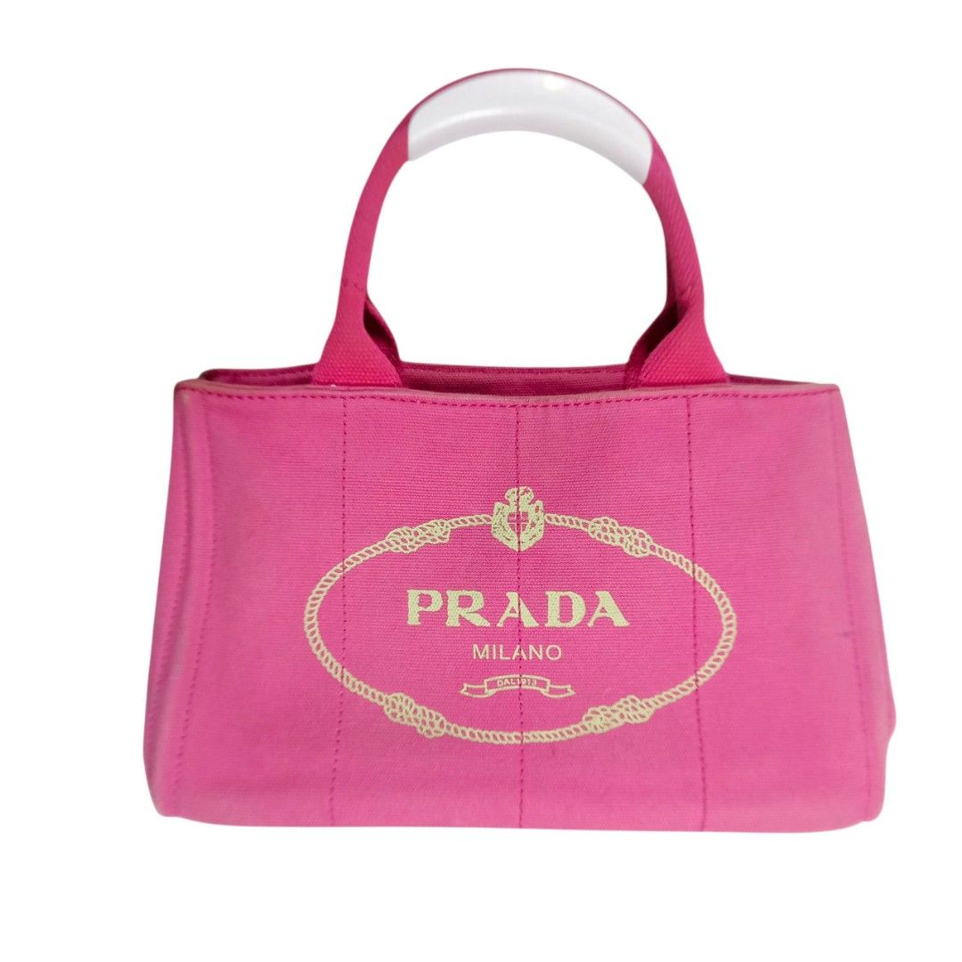 PRADA PINK CANAPA CANVAS TOTE BAG, Luxury, Bags & Wallets on Carousell