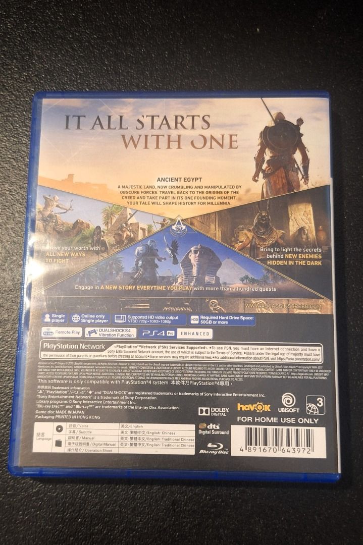 PS4 Asasins Creed Origins (Category: PlayStation) located in General Trias. Submitted by aeunice (Listing ID 1457491351, Image 3). Description: Title: Asasins Creed Origins In Good Running Condition. Explore ancient Egypt as Bayek and discover the Assassin Brotherhood's origins. Huge open world, great for history and action fans. Meet up / Shipping via Lalamove, JnT, Gogo Express & LBC..