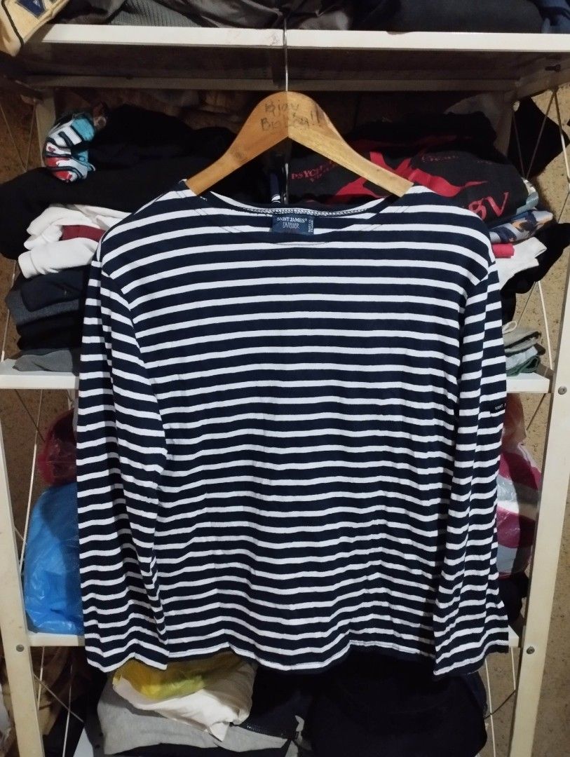 SAINT JAMES WOMENS PINSTRIPE LONG SLEEVES (Category: Longsleeves) located in Zamboanga. Submitted by 2ndhandscore (Listing ID 1457514599, Image 1). Description: WOMENS MEDIUM 18 INCHES WIDTH PIT TO PIT 24 INCHES LENGTH.