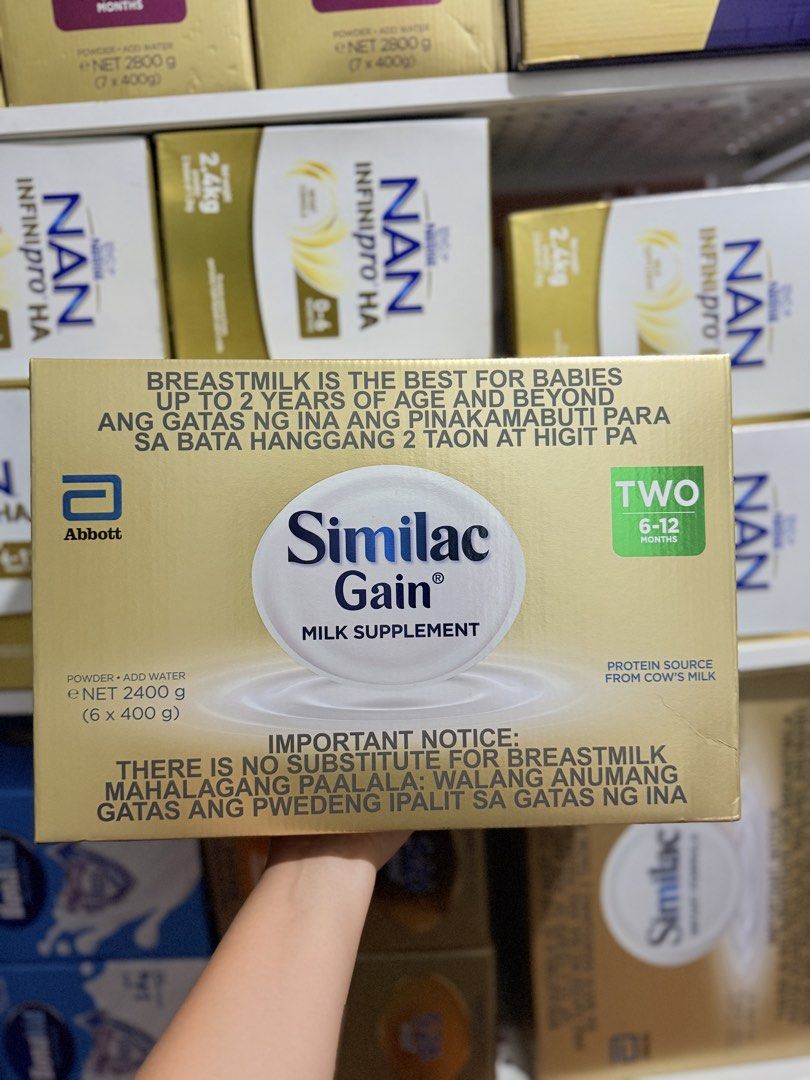 Similac Gain Two 6-12 2400g (Category: Breastfeeding & Bottle Feeding) located in Quezon City. Submitted by moriloves (Listing ID 1457494547, Image 1). Description: Onhand Stocks! 📌Below SRP 📌Authentic 📌Legit Seller (w/ GC ng buyers) 📌Videocall for quality assurance 📌We ship nationwide DM us for orders or inquires😊.