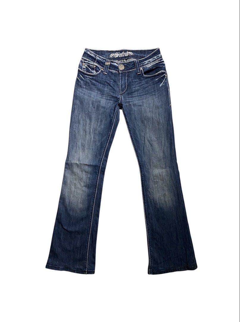 Sinful Y2k Flared Jeans (Category: Jeans) located in Iloilo. Submitted by anything_goesph (Listing ID 1457452166, Image 2). Description: 29 waist 40.5 inch lenght 9 inch hem 8 inch front rise 10 inch thigh see photos for details.