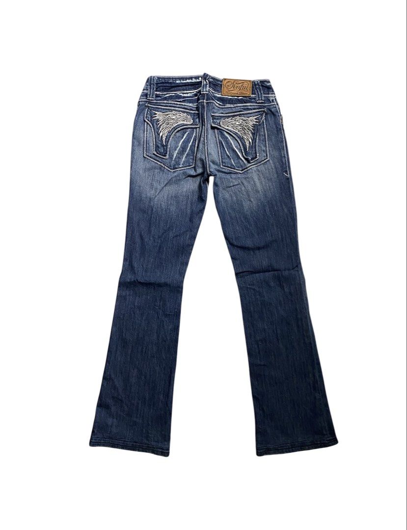 Sinful Y2k Flared Jeans (Category: Jeans) located in Iloilo. Submitted by anything_goesph (Listing ID 1457452166, Image 1). Description: 29 waist 40.5 inch lenght 9 inch hem 8 inch front rise 10 inch thigh see photos for details.