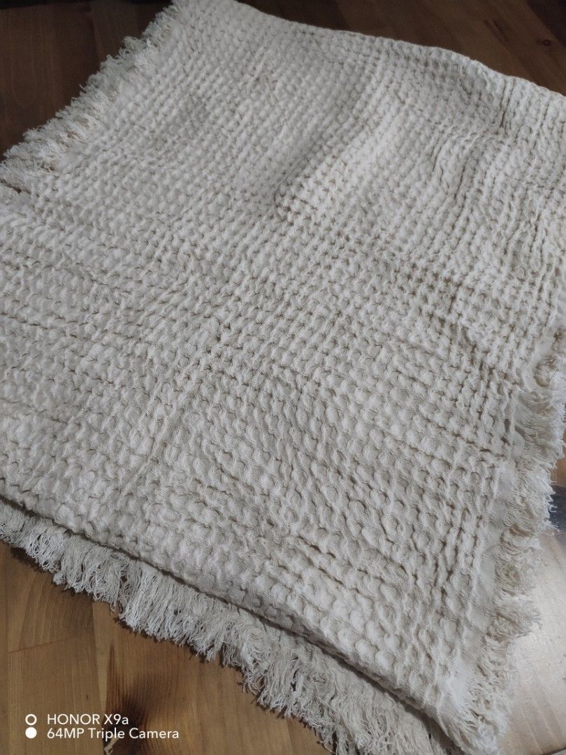 Table Runner ( 6 Seaters) (Category: Table Linen & Textiles) located in Muntinlupa City. Submitted by arciagamaryann68 (Listing ID 1457397634, Image 3). Description: - Table runner designed for 6-seater tables. - Features a unique textured waffle weave. - Embellished with stylish frayed edges. - Neutral cream color complements various decor styles. - Perfect for adding a rustic and cozy ambiance to your dining area..