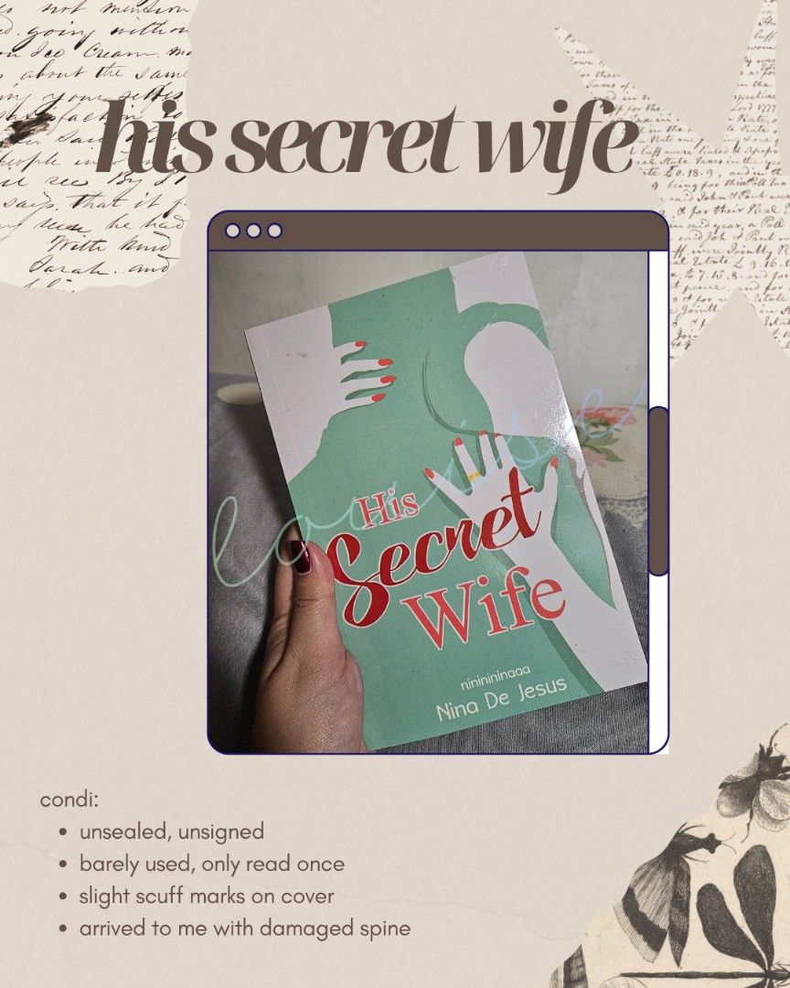 TAKE ALL WATTPAD BOOKS (Category: Storybooks) located in Quezon City. Submitted by efaeria (Listing ID 1457507519, Image 2). Description: - Bundle of 4 Books. Titles included: 'His Secret Wife' by Nina de Jesus, 'Kumpas' by Jed Rivas, 'My Crosoft' by WeirdyGurl, and 'If Only You Knew' by Alluringli - Most books are unsealed and unsigned - All books have been read only once - Please check photos for specific condition details, will send more pictu