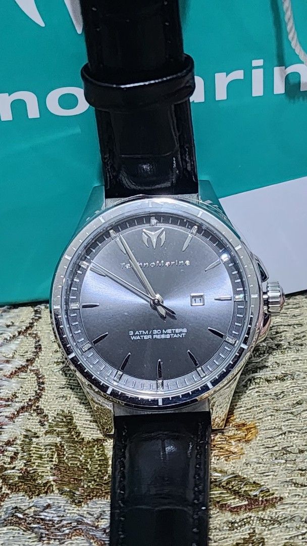 TechnoMarine Watch with Black Leather Strap (Category: Women's Watches) located in San Rafael. Submitted by mhaya31 (Listing ID 1457348470, Image 3). Description: - Brand: TechnoMarine - Dial Color: Black - Strap Material: Genuine Black Leather - Water Resistance: Yes - Includes: Original Box - Style: Versatile for everyday or special occasions 🇺🇸 Bought in the USA 💰 Money-Back Guarantee Authentic • USA Purchased • Shop with Confidence Origina