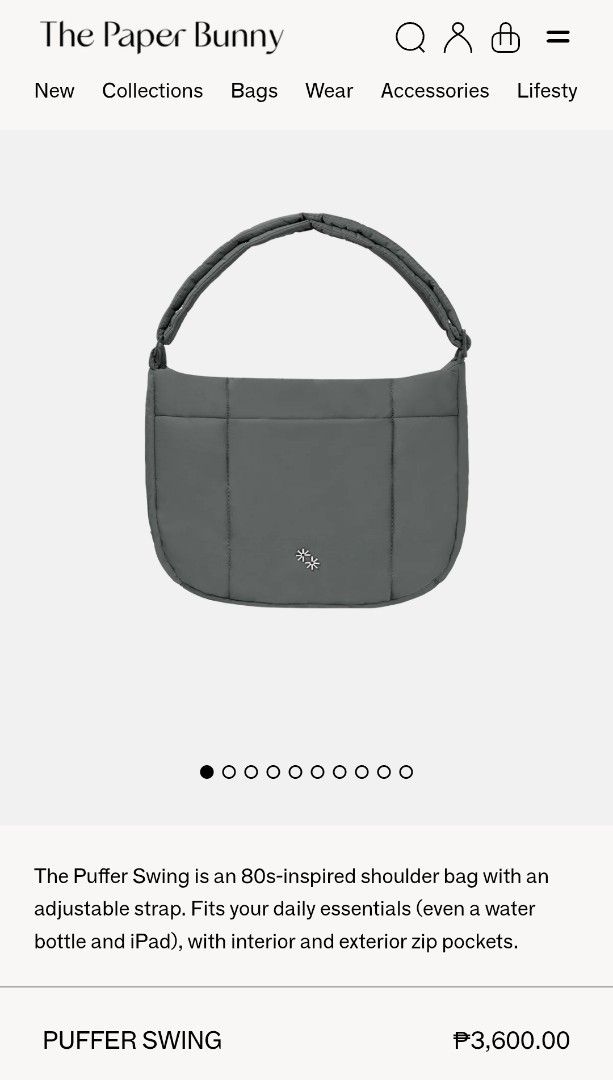 THE PAPER BUNNY Puffer Swing Bag (2 sizes) (Category: Shoulder Bags) located in Manila. Submitted by helpmedeclutter___ (Listing ID 1457462092, Image 3). Description: Selling excess stocks from Singapore trip ✨️ Regular size Available colors: Raven Black, Mercury Gray, Coffee Brown Qty: 2 pcs. each Retails for Php 3,600 Selling for Php 2,950 ✨️ Mini size Available color: Raven Black Qty: 2 pcs. Retails for Php 2,850 Selling for Php 2,250 PUFFER S