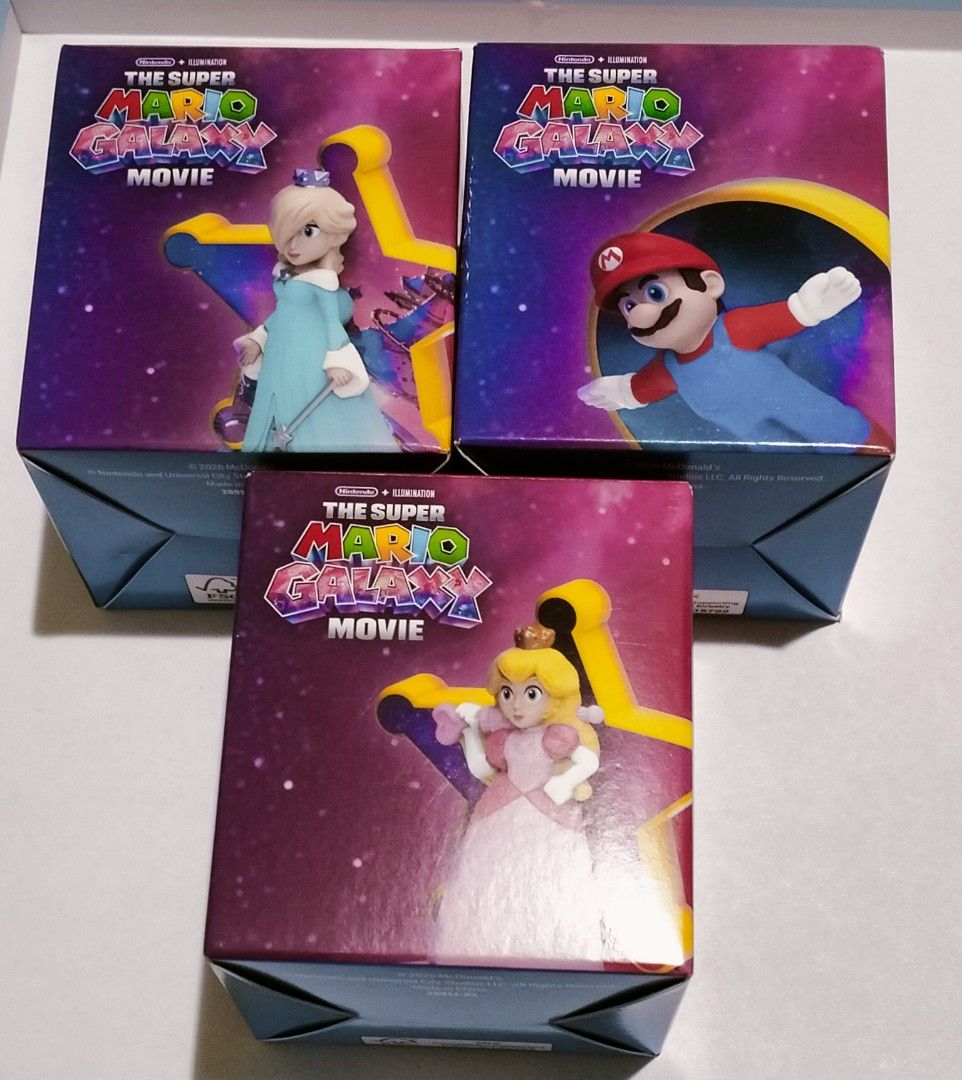 The Super Mario Galaxy mcdo (Category: Nintendo) located in Paranaque City. Submitted by fashiophilia (Listing ID 1457504260, Image 1). Description: Mario Galaxy set Breaking of set: 100 Princess Rosalina 100 Princess Peach 100 Mario RFS need funds Mop gcash Mod jnt or lalamove.