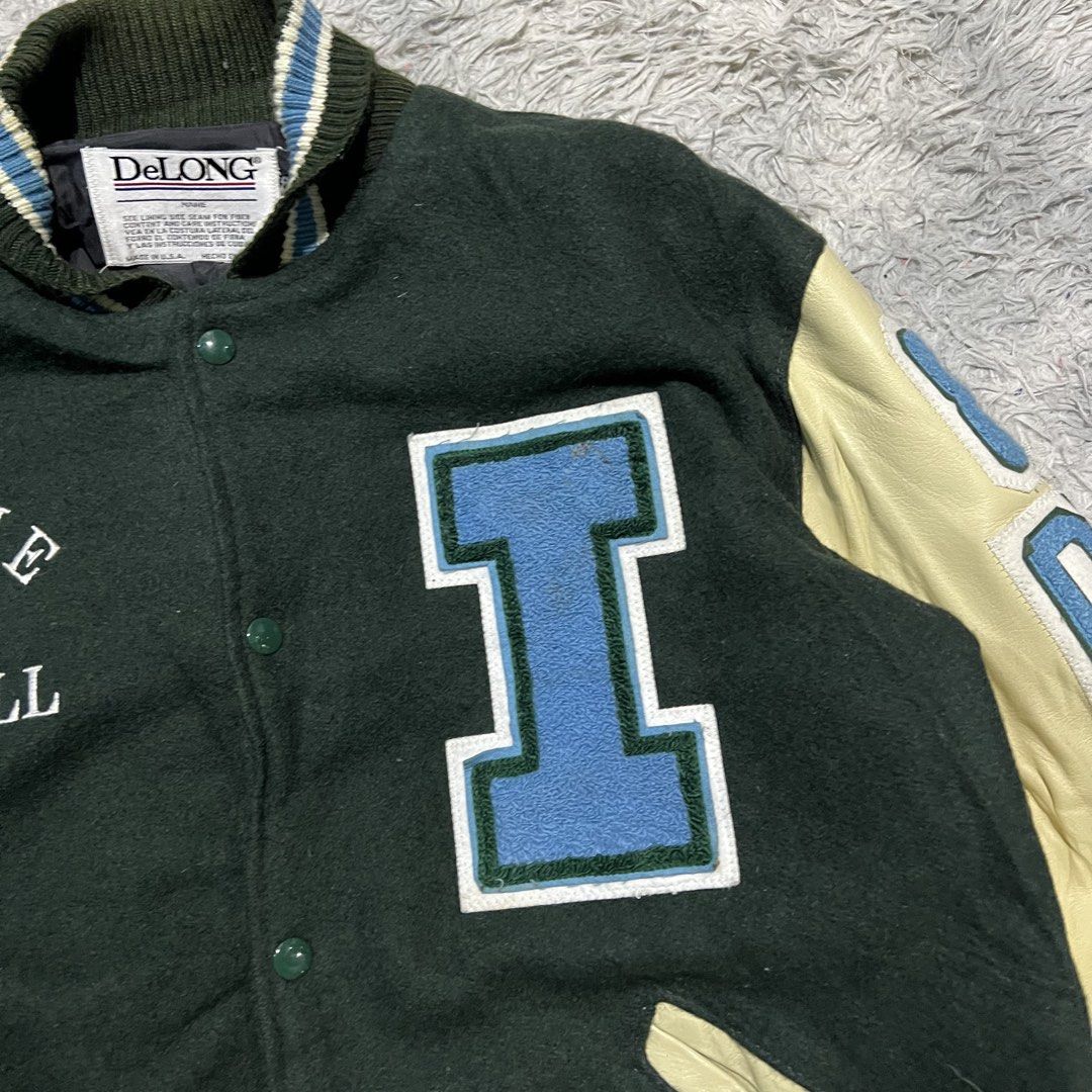 Vintage Delong leather wool letterman jacket (Category: Coats, Jackets and Outerwear) located in Baguio. Submitted by itsvintageclothing (Listing ID 1457507258, Image 3). Description: Xl Length 29 Pit to pit 27.