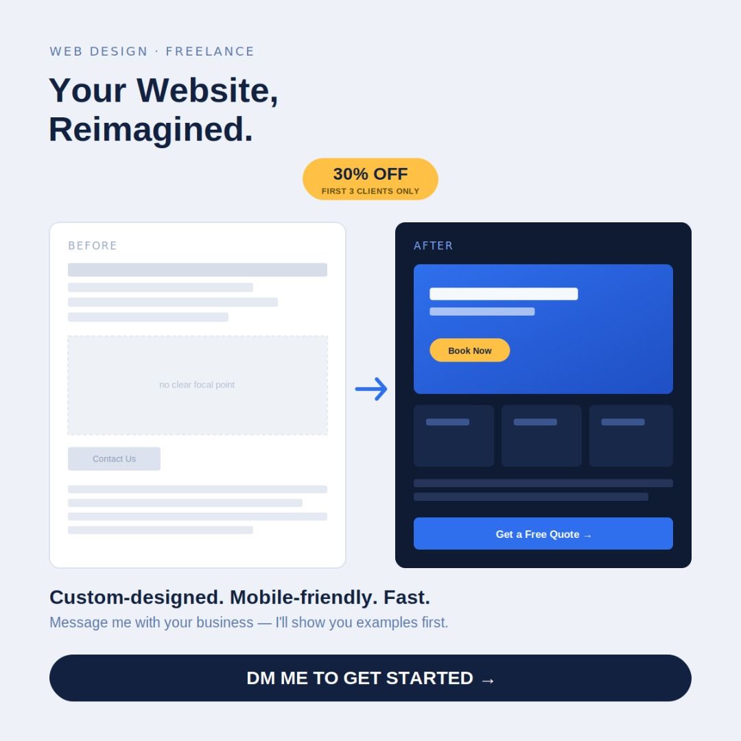 Web Development Freelancing (Category: Office & Business Technology) located in Singapore. Submitted by doofd (Listing ID 1457429100, Image 1). Description: 🖥️ PROFESSIONAL LANDING PAGE DESIGN: FAST & AFFORDABLE Need a website but don't want to overpay or wait weeks? I build clean, modern landing pages for small businesses, freelancers, and startups — designed to convert visitors into customers. ✅ What you get: - Custom-designed landing page (no