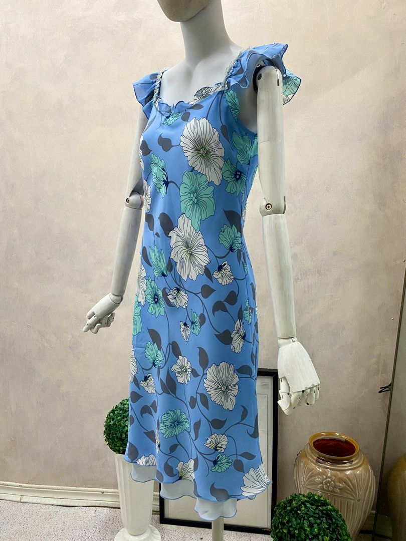 Whimsy Blue Floral Ruffle Strap Dress (Category: Dresses) located in Tanauan. Submitted by oochiecoochie (Listing ID 1457483451, Image 2). Description: Light blue dress with a pretty floral print. Features ruffle straps and a flowy hem. The fabric looks light and airy. Great for warmer weather. Easy to wear and style..