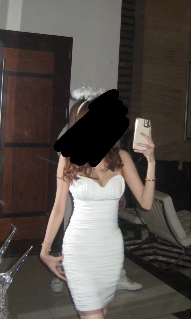 White Ruched Bodycon Mini Dress Spaghetti Straps (Category: Dresses) located in Muntinlupa City. Submitted by jtarchive (Listing ID 1457443562, Image 1). Description: - White ruched mini dress Only worn once for Halloween party - Sweetheart neckline - Bodycon fit - Ideal for parties or nights out - Back zipper closure - Fabric with a slight sheen.