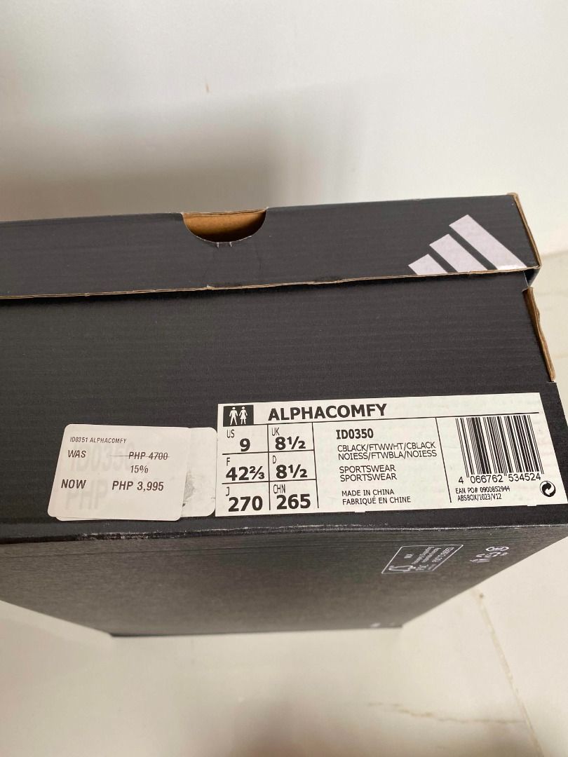 Adidas Alphacomfy Black & White (Category: Sneakers) located in Quezon City. Submitted by cheukx (Listing ID 1457542978, Image 3). Description: Brand new Original Size 9 mens Good for running and walking Meetup, pick up or delivery via LBC Message for inquiries.