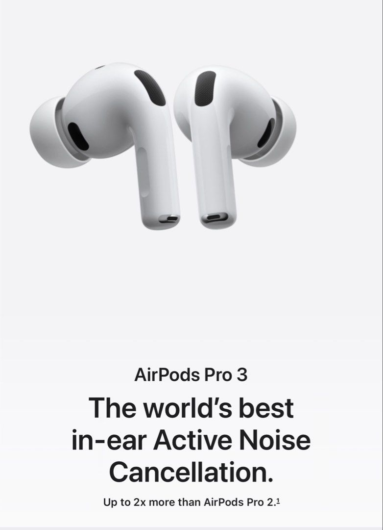 Apple AirPods Pro 3 with MagSafe Charging Case (Category: Earphones) located in Quezon City. Submitted by bbngg38 (Listing ID 1457590922, Image 3). Description: - AirPods Pro 3 with extended all-day battery life (9 to 5 and overtime). - MagSafe Charging Case features a built-in speaker and Precision Finding. - Powered by the H2 chip for redesigned acoustics and superior sound. - Industry-leading Active Noise Cancellation for immersive listening. 