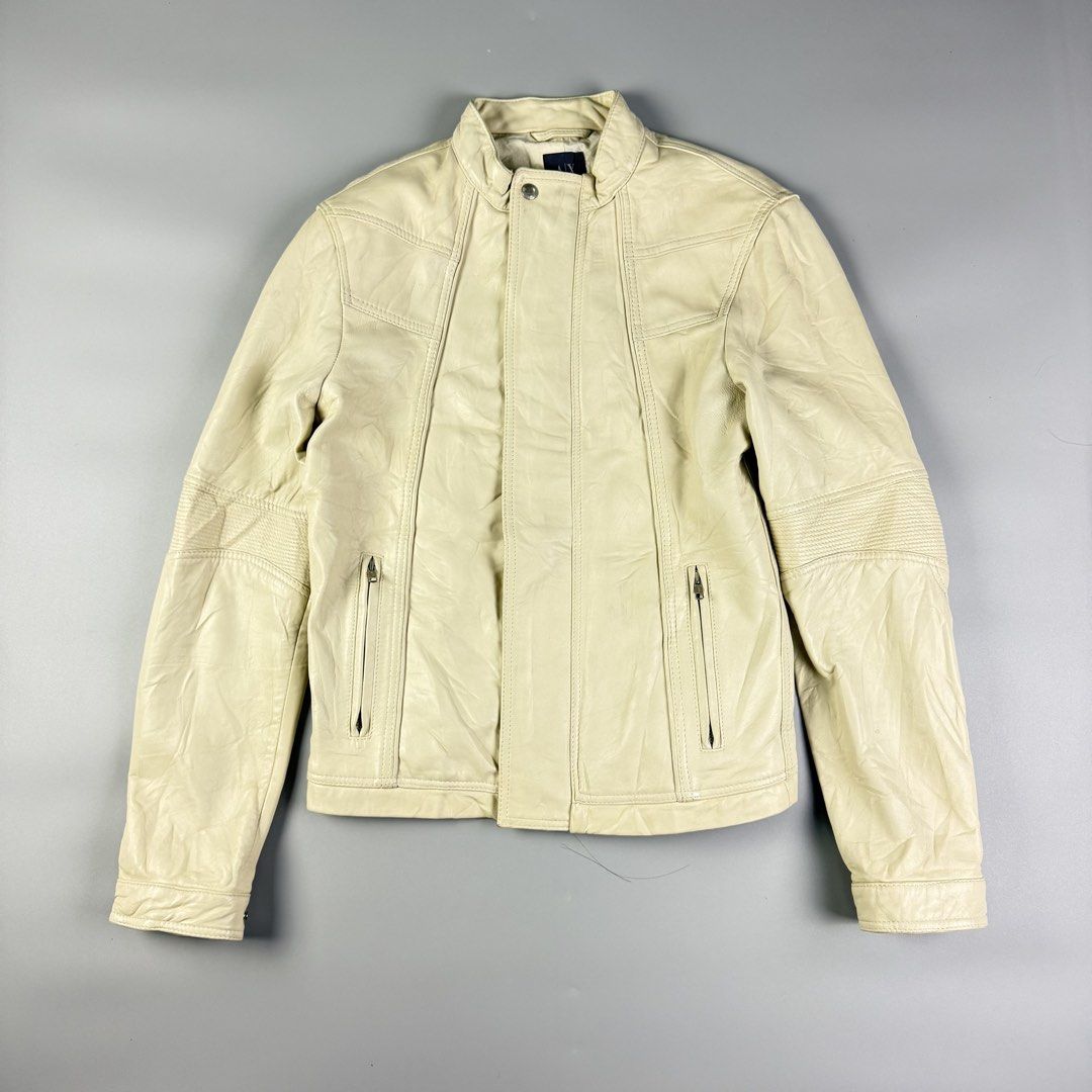 Armani exchange leather rider jacket (Category: Coats, Jackets and Outerwear) located in Cavite. Submitted by epiboie (Listing ID 1457677986, Image 1). Description: Armi exchange biker jacket Size small womens 19.5x24.5 Color rate: 9.5/10 excellent condition Issue: minor dirt .
