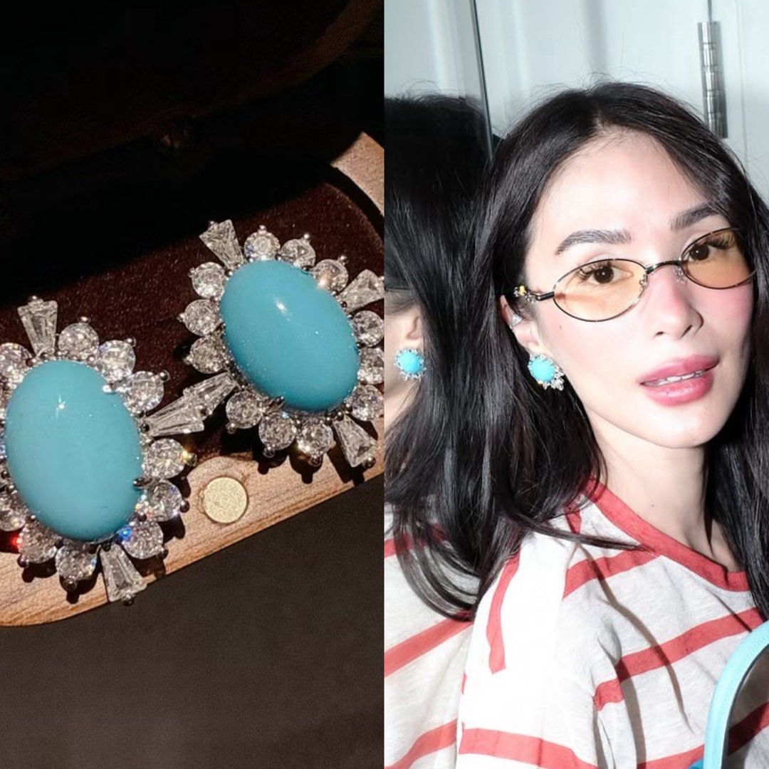 Austrian Turquoise and Diamond Oval Earrings (Category: Earrings) located in Quezon City. Submitted by dollzilla (Listing ID 1457676777, Image 1). Description: - PRE-ORDER - Similar to as seen on Heart Evangelista - Statement, eye-catching, and luxurious design - Adds a pop of color and glamour to any outfit.