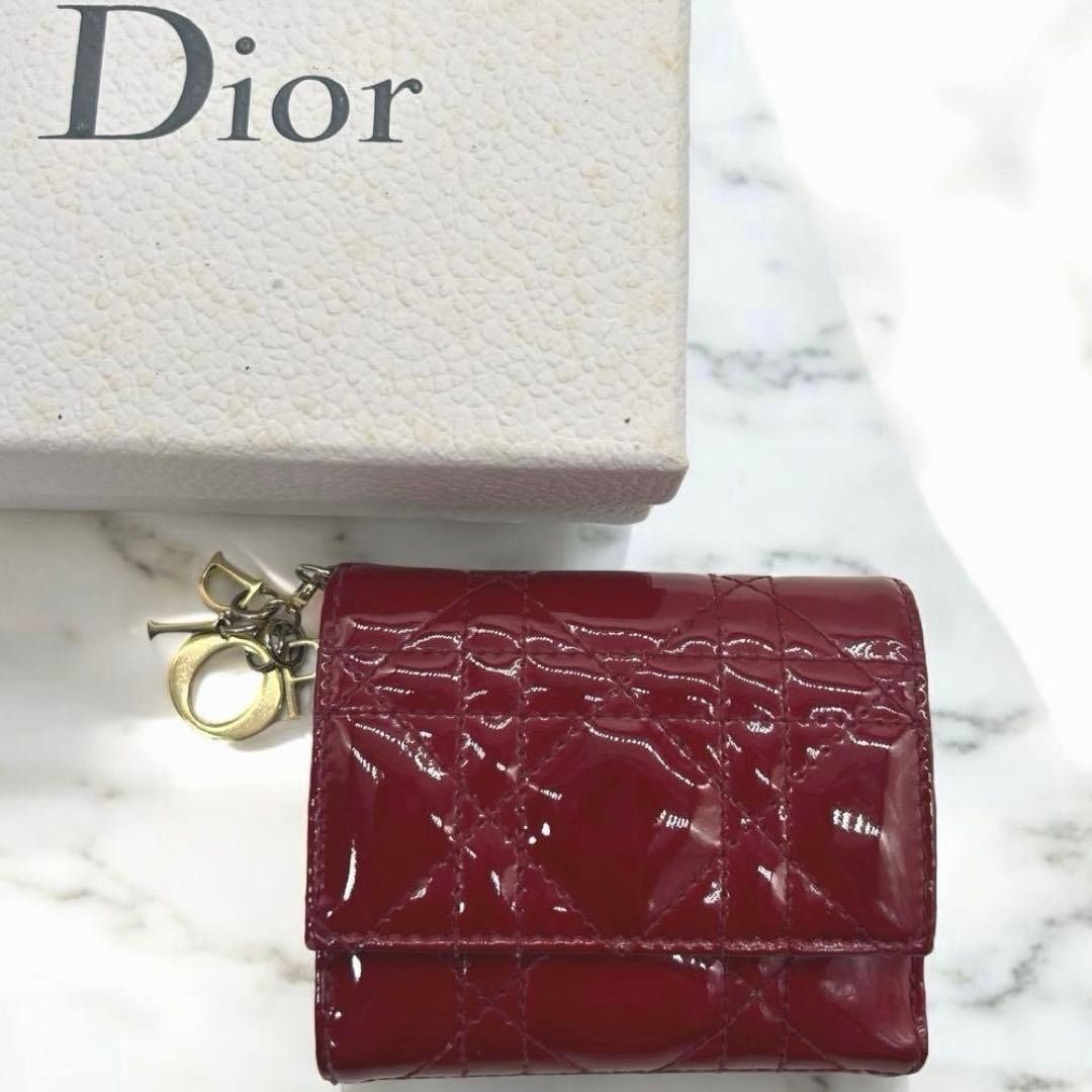 Authentic FIXED PRICE Christian Dior Lotus Wallet Cannage Enamel Red ...