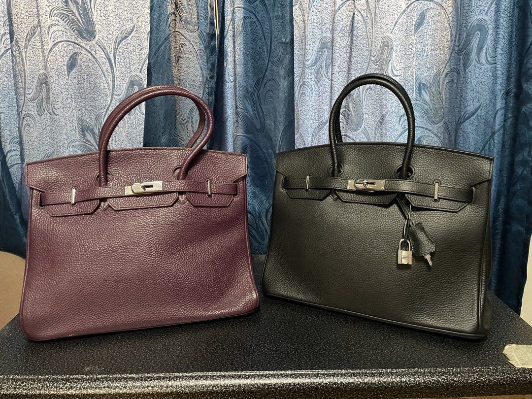 Birkin 35 sale bundle (Category: Luxury Bags & Wallets) located in Manila. Submitted by cjae_kitchen02 (Listing ID 1457605821, Image 1). Description: Get 2 for 10k (negotiable) Black - lightly used (with dust bag, lock and clochette) Purple - well used (leather issues, missing lock and clochette, dust bag provided) Japan sourced ukay (Mode off thrift in Osaka) Set your expectations on items (based on pictures) Personal bag needs to rehoming RFS: 