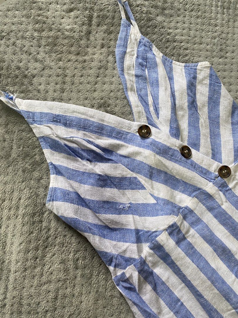 Blue and White Striped Button-Front Midi Dress - Size M (Category: Dresses) located in Ajuy. Submitted by savvyclassics (Listing ID 1457650358, Image 3). Description: see photo for issue W:28-30 L:36.