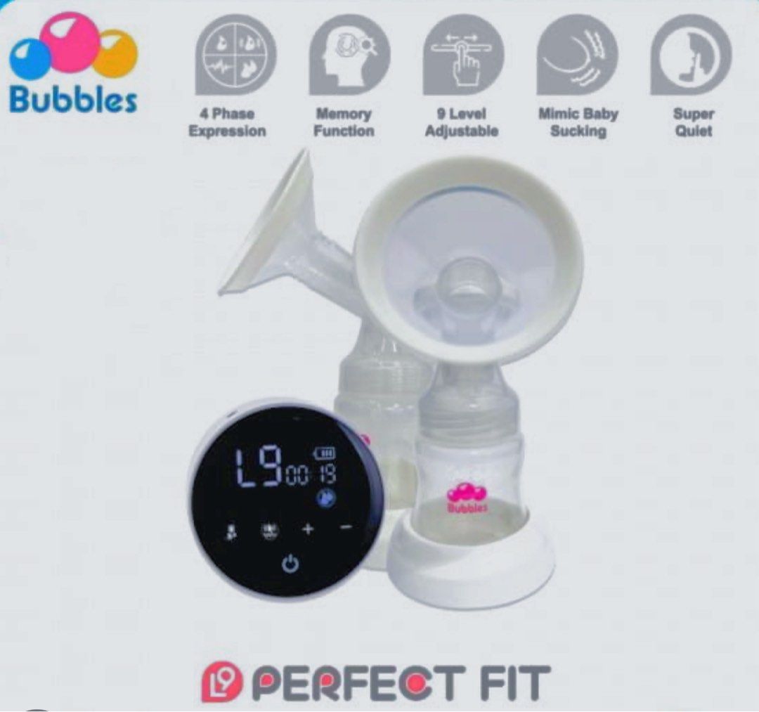 Bubbles Electric Breast Pump - 9 Level Adjustable, Memory Function (Category: Breastfeeding & Bottle Feeding) located in Kuala Lumpur. Submitted by ruthtan_8864negotiable (Listing ID 1457612484, Image 1). Description: - Bubbles Electric Breast Pump - 4 Phase Expression & Memory Function - Adjustable Suction (Up to 9 Levels) - Mimics Baby's Sucking Pattern - Super Quiet Operation - Clear Display (Shows L9 & Time) - Used for 6months only - Self col