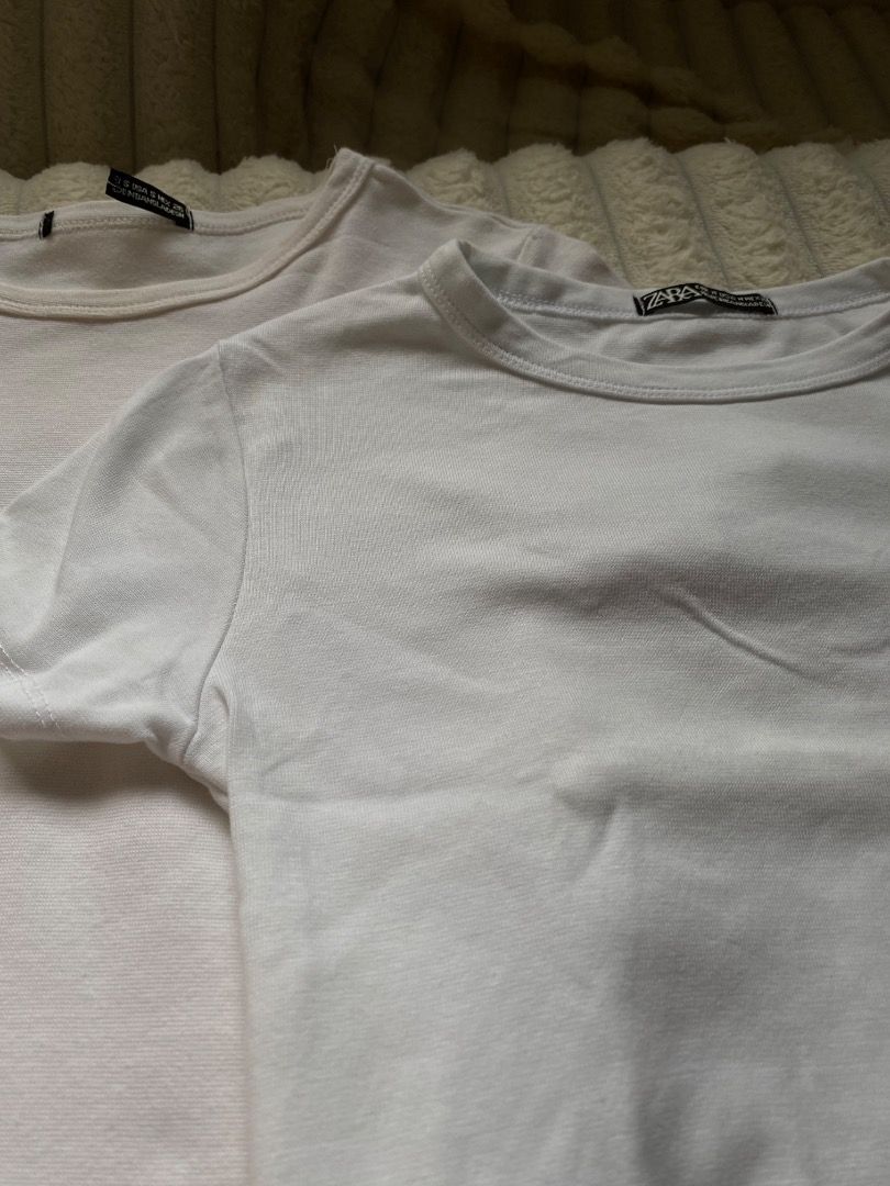 Bundle cropped basic plain tops (Category: Shirts) located in Santa Rosa. Submitted by rockitlee (Listing ID 1457539160, Image 2). Description: - Off-white and pure white .