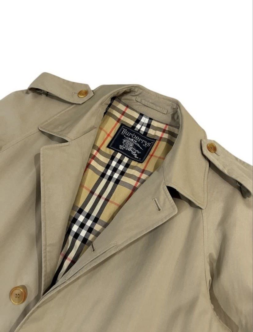 Burberry Balmacaan Trench Coat (Category: Coats, Jackets and Outerwear) located in Pateros City. Submitted by sleepyguy12 (Listing ID 1457593630, Image 3). Description: Authentic & vintage. Width: 21 inches Length: 40.5 inches Shoulder: 18 Sleeve: 20.