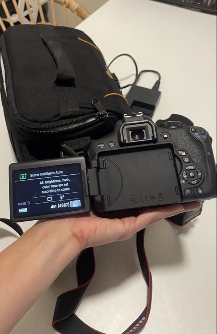 Canon EOS 750D DSLR Camera with Accessories (Category: Cameras) located in Muntinlupa City. Submitted by kshmrbnk (Listing ID 1457610148, Image 3). Description: -Bought in New Zealand - Canon EOS 750D DSLR camera -Touchscreen Display - 18-55mm lens included - Accessories: lens caps, lens hood, charger, battery, camera strap - Includes Lowepro camera bag - Features a flip-out screen - In good working condition, hindi gaano nagamit talaga -Twice ln