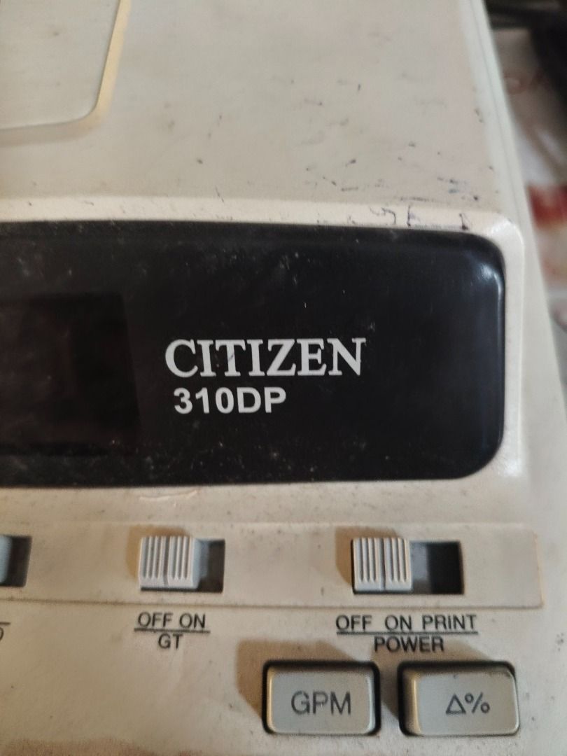 DISCOUNTED = CITIZEN 310DP Vintage/Legacy Printing Adding Machine (Category: Office & Business Technology) located in Quezon City. Submitted by oddduck02 (Listing ID 1457576735, Image 3). Description: - CITIZEN 310DP Printing adding machine with adding machine paper tapes attached. - With extra 5pcs adding machine paper tapes included - Made in Thailand - 220V - Reason for selling - Cleaning house - Needs paper ink change since numbers are not as