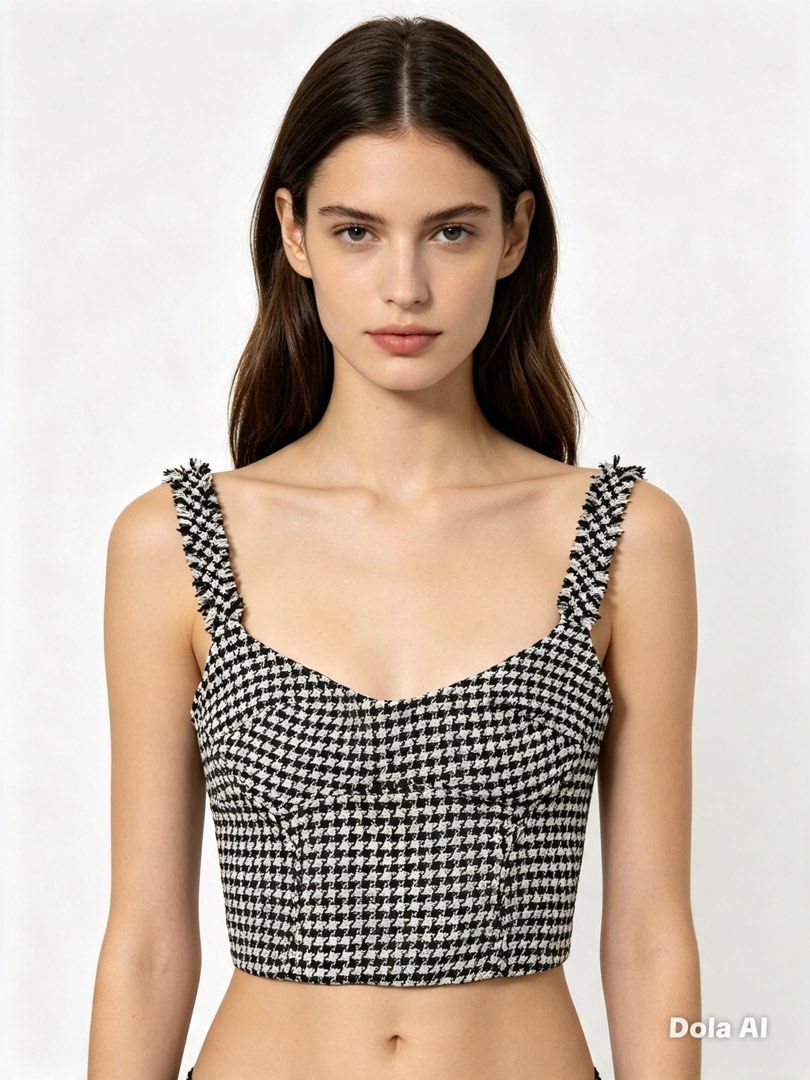 Classic B&W houndstooth Crop top (Category: Sleeveless) located in Manila. Submitted by declutterwith_nics (Listing ID 1457666338, Image 1). Description: - Textured b&w cropped top - Flattering square neckline - Fitted bust, straight hem - Good for date nights and casual wear .