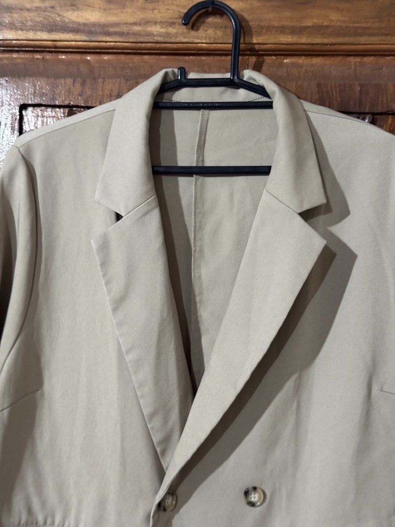Classic Double-Breasted Beige Blazer (Category: Coats, Jackets and Outerwear) located in Quezon City. Submitted by akoysicha (Listing ID 1457573370, Image 2). Description: Classic Double-Breasted Blazer Fits L-XL (oversized) Two-button front closure No flaws, selling as is RFS: Too big for me 🥲.