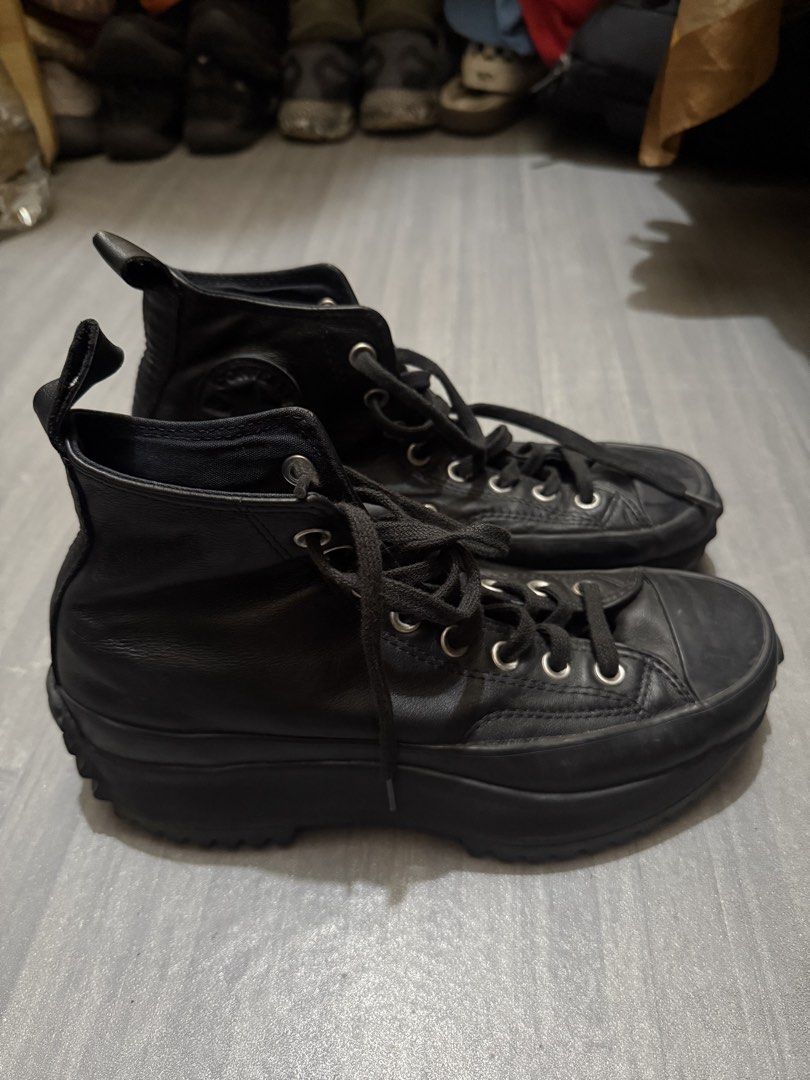 Converse Run Star Hike Hi in a triple black (Category: Sneakers) located in Cagayan de Oro. Submitted by twice.but.nice.blackmarket (Listing ID 1457577150, Image 2). Description: The Converse Run Star Hike Hi in a triple black leather colorway, showcasing an all-black leather upper atop an exaggerated, jagged lugged platform sole. Excellent condition ! No issues only sign of use but not visible! Size: 8 Men’s / 8.5 Women’s on tag!.