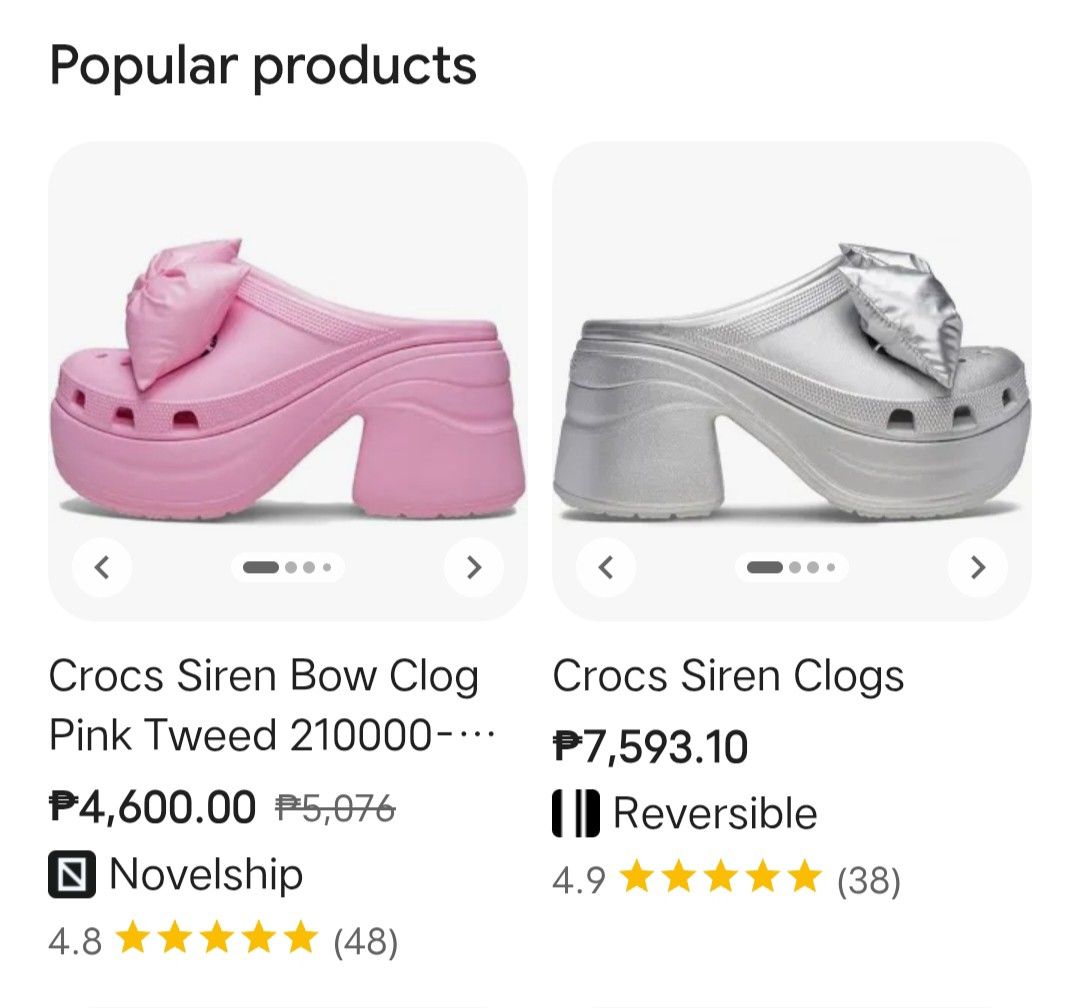 Crocs Pink Platform Siren Bow Clogs Limited edition (Category: Slippers and slides) located in Mandaluyong City. Submitted by mskitty_02 (Listing ID 1457541424, Image 3). Description: Size US 6 100% original selling low Limited edition Siren Bow Clogs Removable Jibbitz Bow.