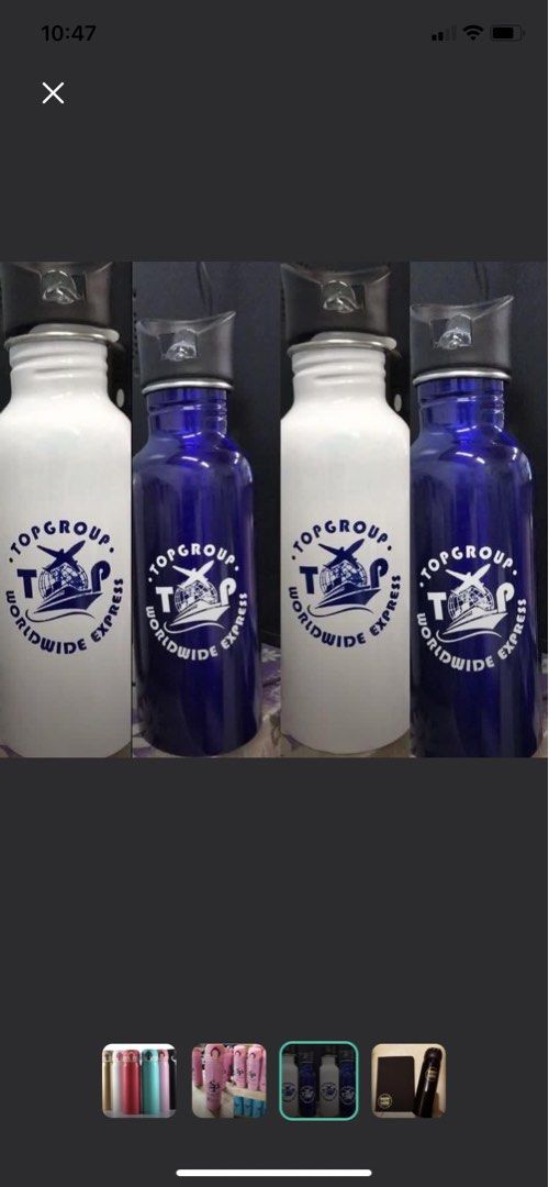 Customized Water Bottles with Logo Print for Giveaways (Category: Water Bottles & Tumblers) located in Caloocan City. Submitted by estrellamanila (Listing ID 1457662606, Image 2). Description: 100 pcs minimum / Prices may vary depending on design Price is per piece.