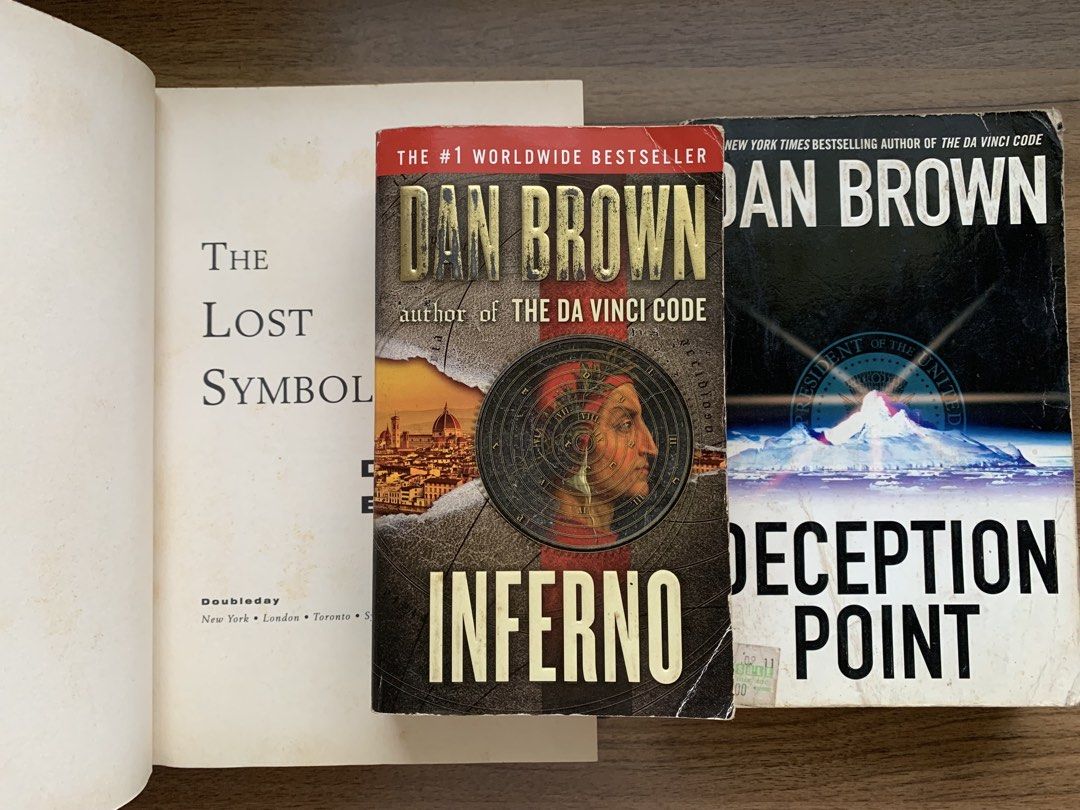 DAN BROWN (Category: Storybooks) located in Paranaque City. Submitted by thingsofold (Listing ID 1457585114, Image 1). Description: DECEPTION POINT (8”x5”) - 75 INFERNO - 150 ❌SOLD THE LOST SYMBOL (HB) - 150 ❌SOLD.