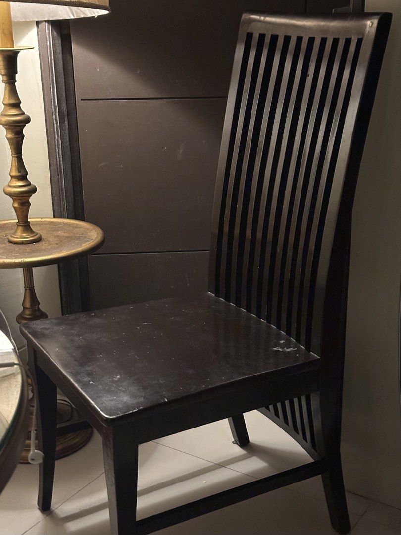 2PC SET Dark Wood Dining Chair with Slatted Back (Category: Chairs) located in Pasig City. Submitted by commonedit (Listing ID 1457693269, Image 1). Description: RFS: DECLUTTERING - Solid dark wood dining chair - Distinctive slatted back design - Deep, rich wood color - Versatile style, fits many dining rooms - Sturdy and ready for a new home - Feel free to ask questions!.