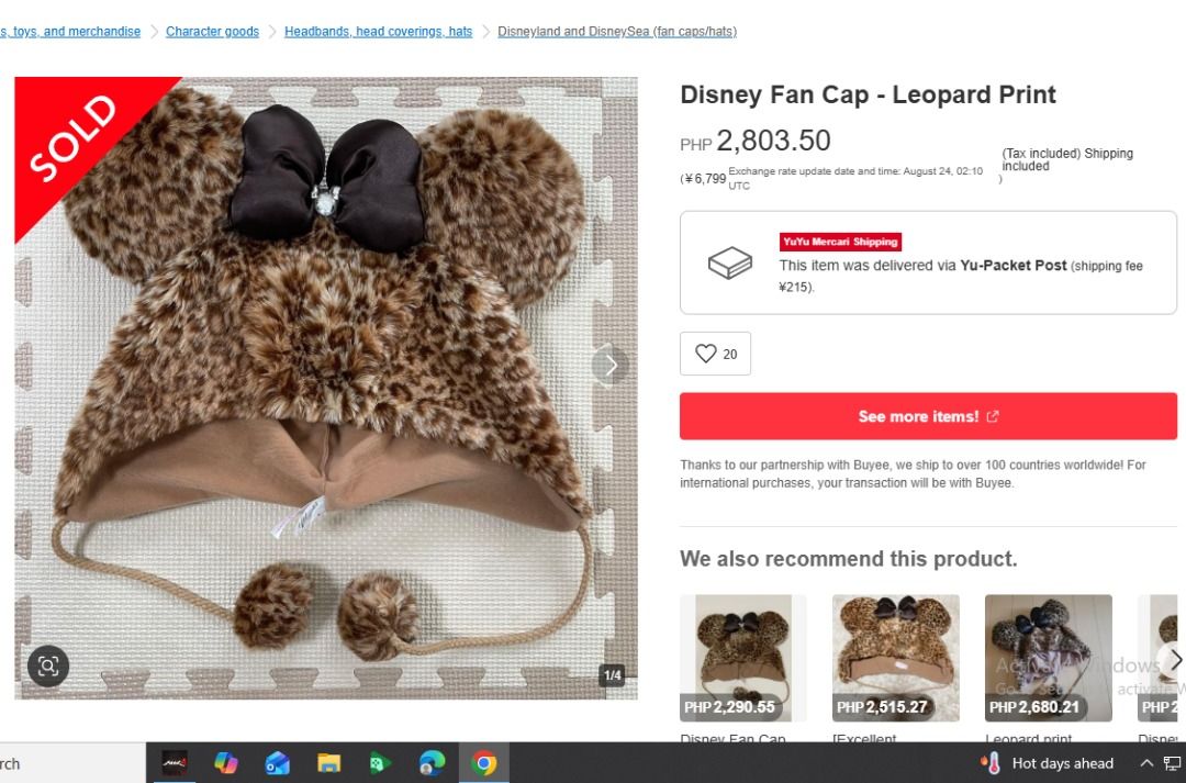 Disney Fan Cap - Leopard Print with Ears (Category: Hats & Beanies) located in Santo Tomas. Submitted by pickers_corner (Listing ID 1457519686, Image 2). Description: Disney Minnie Mouse Fan Cap, Leopard Print excellent condition adult size - Adorable leopard print Disney cap - Features iconic Minnie Mouse ears and bow - Made with soft, fuzzy material - Includes fun pom-poms on the strings - Ideal for Disney enthusiasts and theme park adventures.